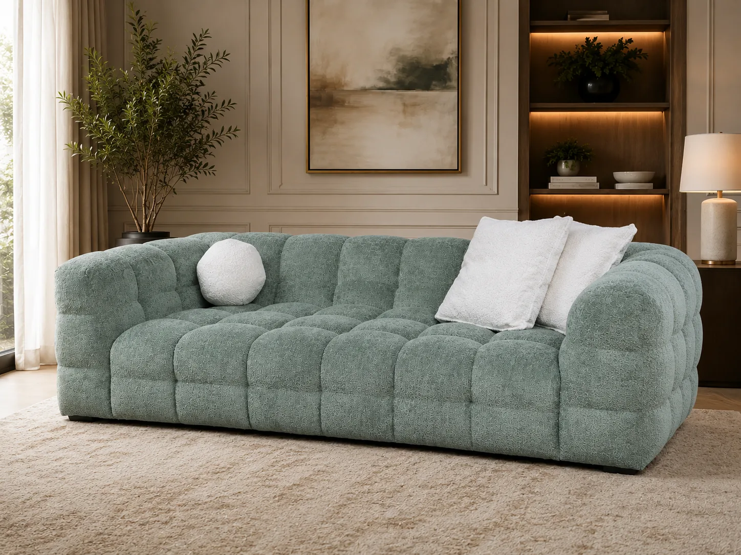 ספת "באבלס" מודרנית בגוון ירוק מרווה (Sage Green)