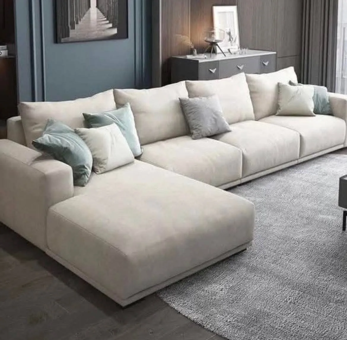 ספת "סקאי" מעוצבת דגם L (L-Shape Corner Sofa) - צבע שמנת