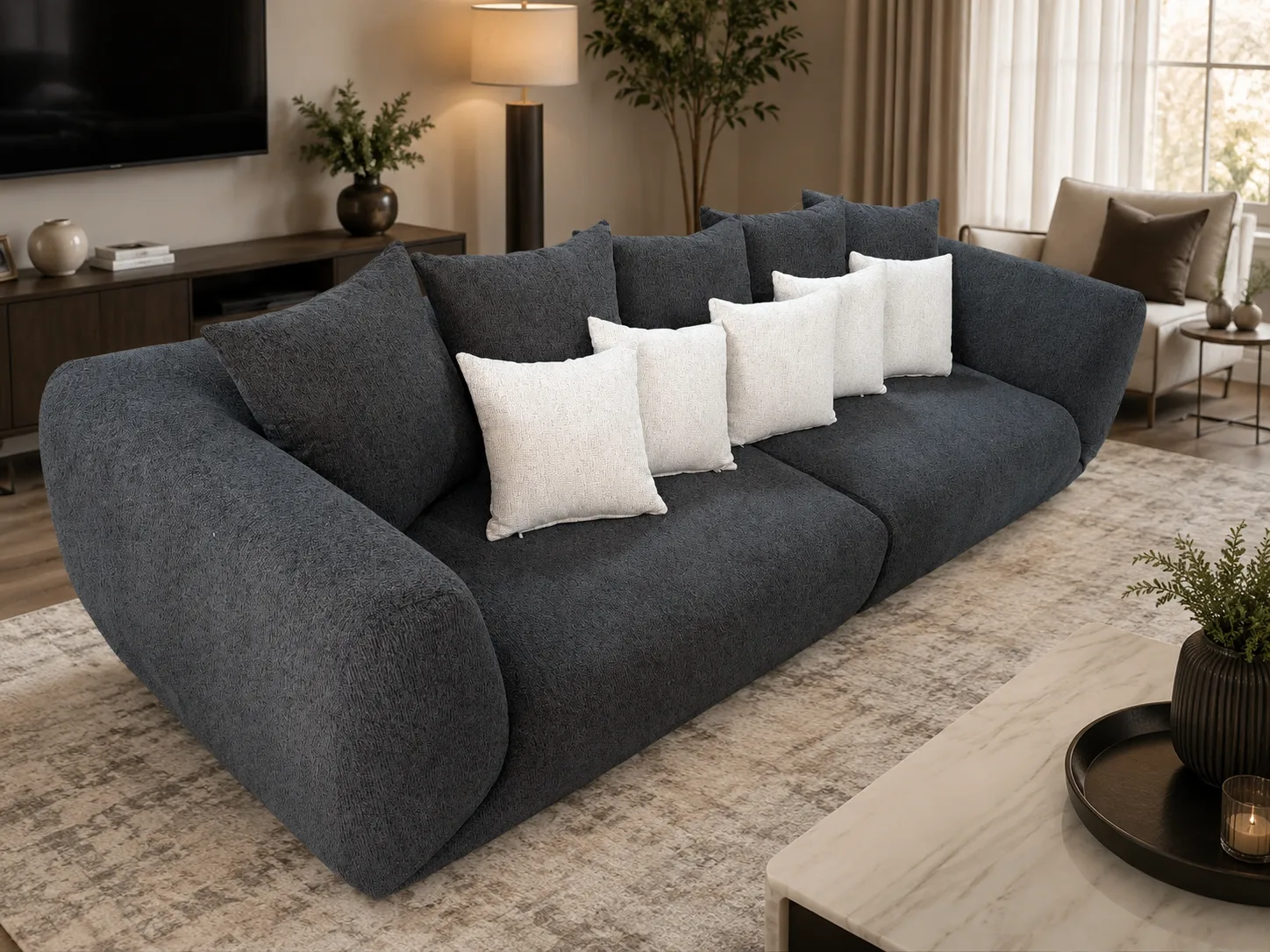 ספת "אורורה" לואו-פרופיל בעיצוב יוקרתי (Low-Profile Sofa) – אפור כהה