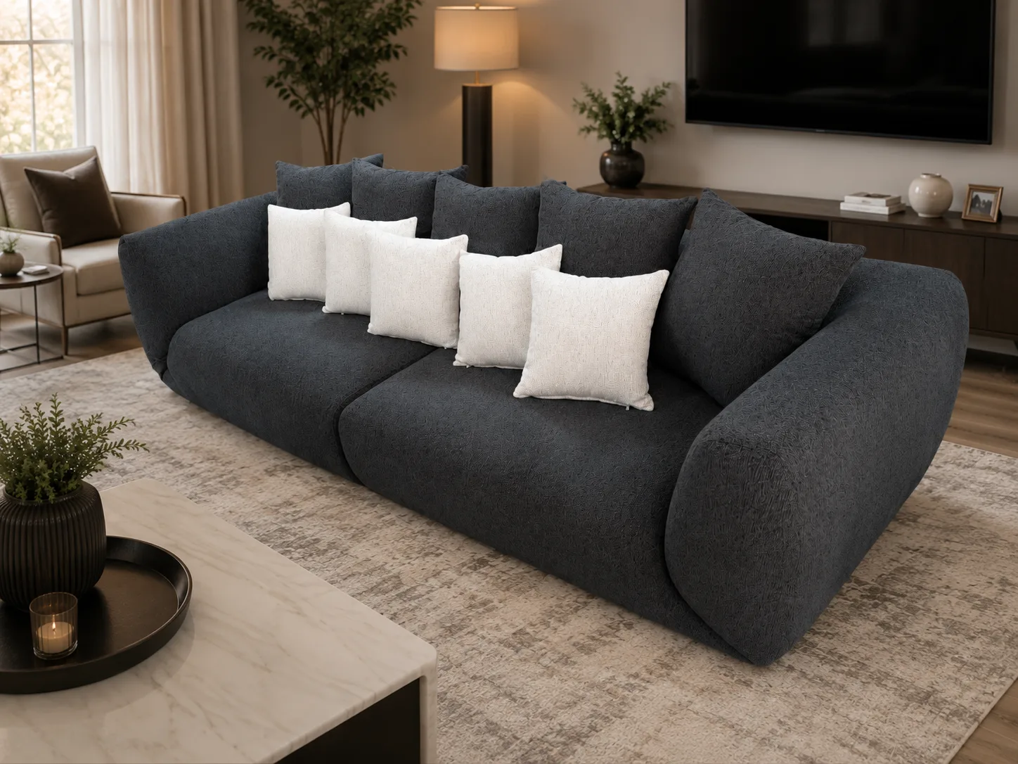 ספת "אורורה" לואו-פרופיל בעיצוב יוקרתי (Low-Profile Sofa) – אפור כהה